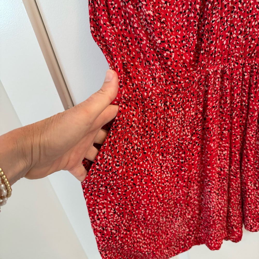 ba&sh Red Patterned V-Neck Romper - Picture 3 of 5